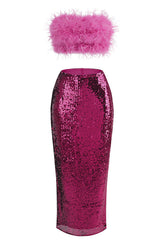 Alexis Feather Top + Sequined Skirt Set